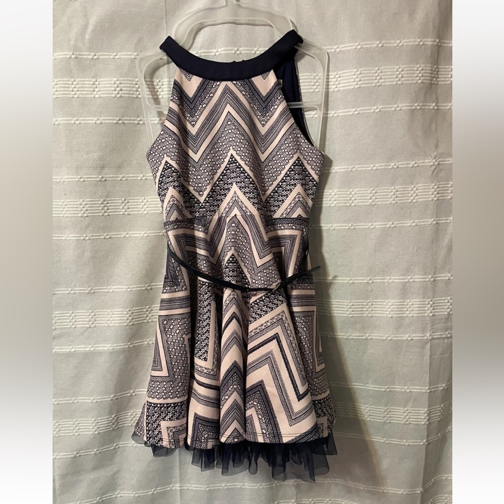 KnitWorks Navy & Pink Chevron Belted Dress
